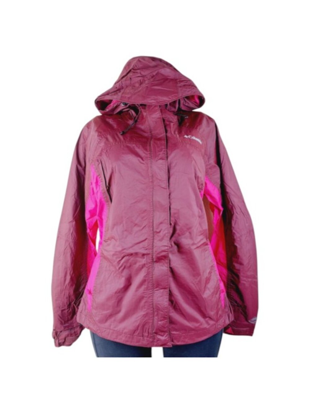 Columbia Women's Maroon Pink Omni-Tech Hooded Classic Rain Jacket Size XL